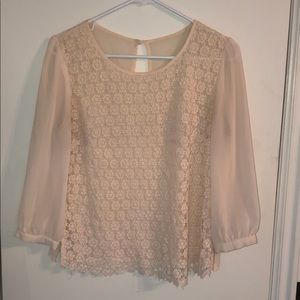 Chiffon lace front blouse, light pink